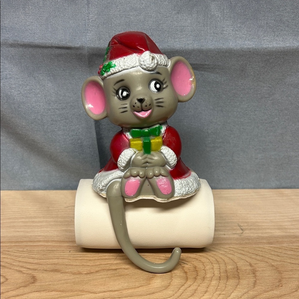 Vintage Plastic Christmas Stocking Holder Santa MOUSE